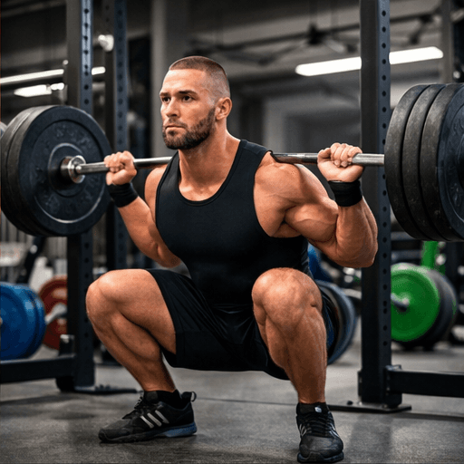 Weight lifter training with barbell